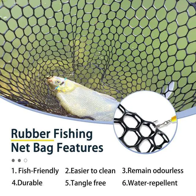 Alt view image 5 of 7 - Telescoping Metal Lock Fishing Net with Handle Red Green 64" 52" Rubber Fish Net - Adjustable Length Lightweight Foldable Large Big Collapsible Extendable Fishing Net