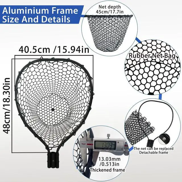 Alt view image 4 of 7 - Telescoping Rubber Fishing Net with Handle 64"/46 Long Silicone Large Fish Landing Net Kayak/Fishpond/Saltwater Extendable Fishing Gear Accessories