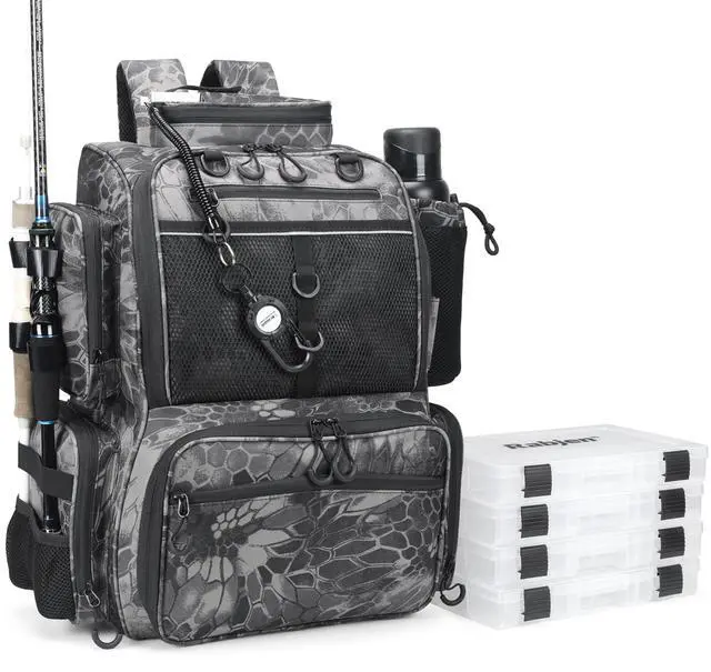 Main image of Fishing Tackle Backpack with Rod Holders, Bottle Holder, Storage Bag Store Fishing Gear