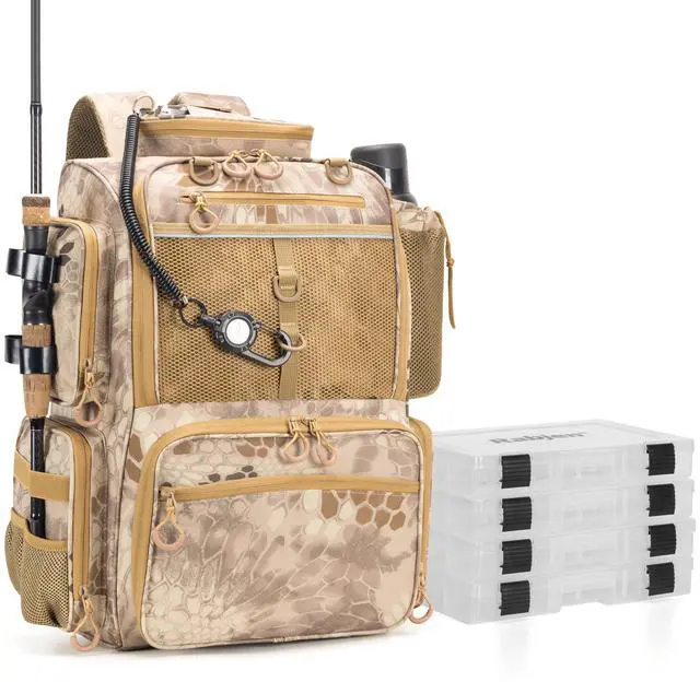 Main image of Fishing Tackle Backpack with Rod Holders, Bottle Holder, Storage Bag Store Fishing Gear