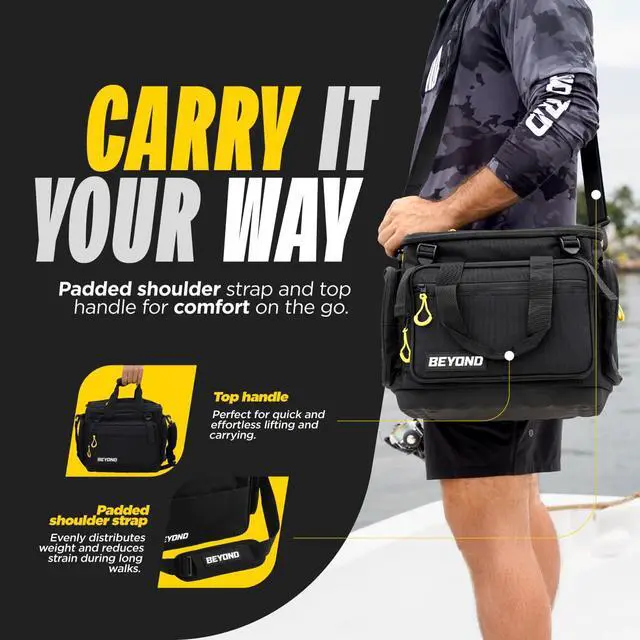 Alt view image 4 of 6 - Beyond Fishing Hauler Tackle Bags - Water Resistant With Hard Molded Bottom - Perfect for Fresh Water & Salt Water Fishing Tackle Storage - Holds Tackle Boxes and Fishing Gear