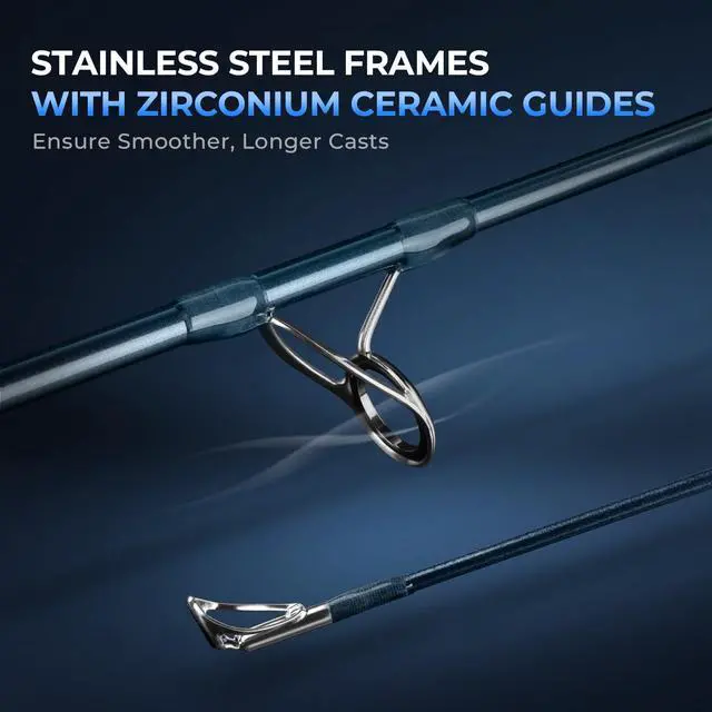 Alt view image 6 of 7 - ReKon Saltwater Spinning Rod, KastFlex IM6 Carbon Graphite Blank, Zirconium Ceramic Guides, Graphite Locking Reel Seat, Oversized Drop Shot Hook Keeper, 2-Piece PTS, Saltwater Fishing