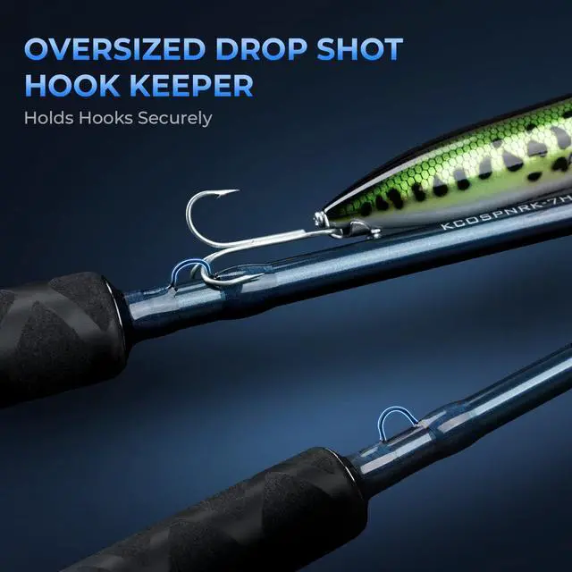 Alt view image 6 of 7 - ReKon Saltwater Spinning Rod, KastFlex IM6 Carbon Graphite Blank, Zirconium Ceramic Guides, Graphite Locking Reel Seat, Oversized Drop Shot Hook Keeper, 2-Piece PTS, Saltwater Fishing