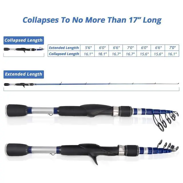 Alt view image 4 of 7 - Compass Telescopic Fishing Rods and Combo, Sensitive Graphite Composite Blank, Easy to Travel, Packs to Just 17" in Length, Stainless Guides and Ceramic Rings, Combos w/ 4+1BB Spinning Reel