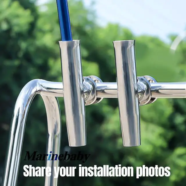 Alt view image 6 of 7 - (2X) 316 Stainless Tournament Style Boat Fishing Holder Clamp on Fishing Rod Holder for Boat 1-1/4" to 2" Rail Gimbal Pin at Bottom