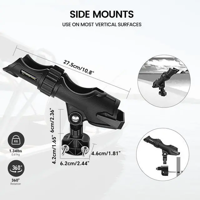 Alt view image 2 of 7 - Fishing Rod Holder Universal Fit Kit Allows for 360-degree Adjustment Kayak Fishing Boat Powerlock Rod Holder