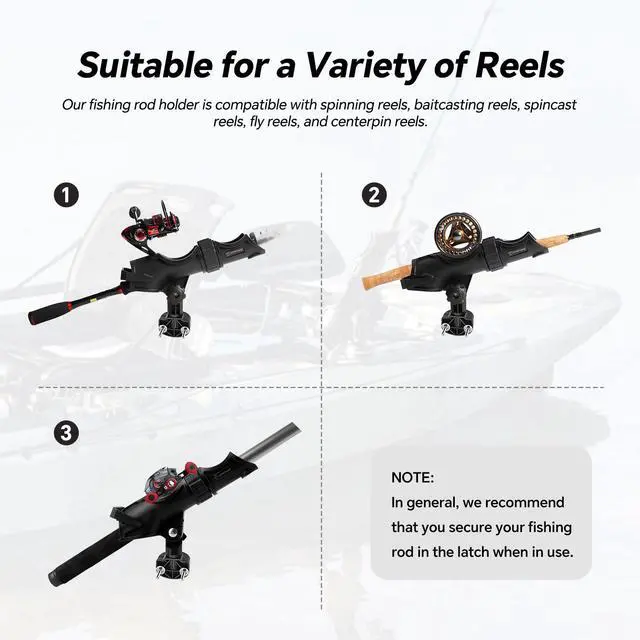 Alt view image 4 of 7 - Fishing Rod Holder Universal Fit Kit Allows for 360-degree Adjustment Kayak Fishing Boat Powerlock Rod Holder