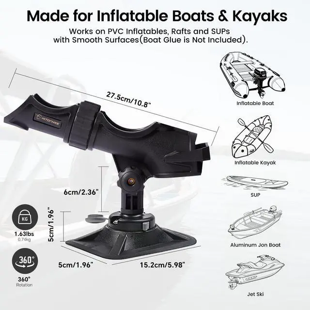 Alt view image 2 of 7 - Fishing Rod Holder Universal Fit Kit Allows for 360-degree Adjustment Kayak Fishing Boat Powerlock Rod Holder