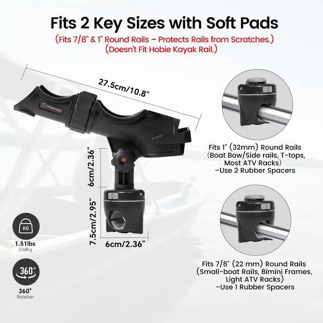 Alt view image 2 of 7 - Fishing Rod Holder Universal Fit Kit Allows for 360-degree Adjustment Kayak Fishing Boat Powerlock Rod Holder
