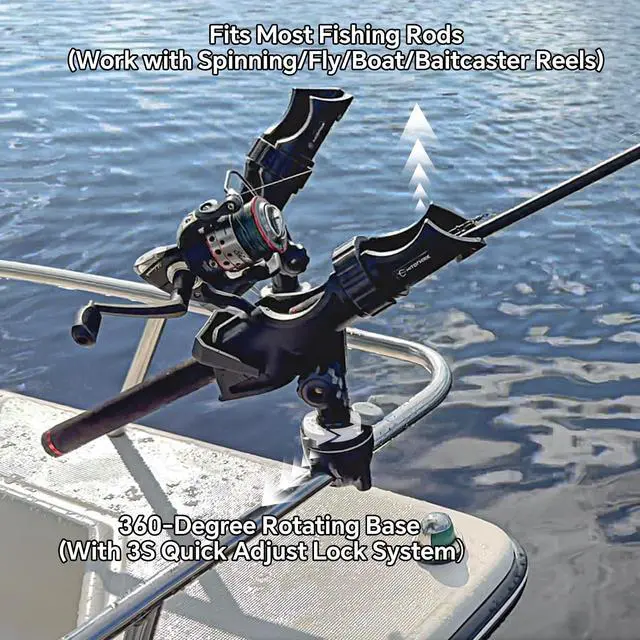 Alt view image 4 of 7 - Fishing Rod Holder Universal Fit Kit Allows for 360-degree Adjustment Kayak Fishing Boat Powerlock Rod Holder