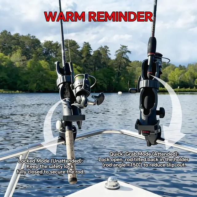 Alt view image 7 of 7 - Fishing Rod Holder Universal Fit Kit Allows for 360-degree Adjustment Kayak Fishing Boat Powerlock Rod Holder