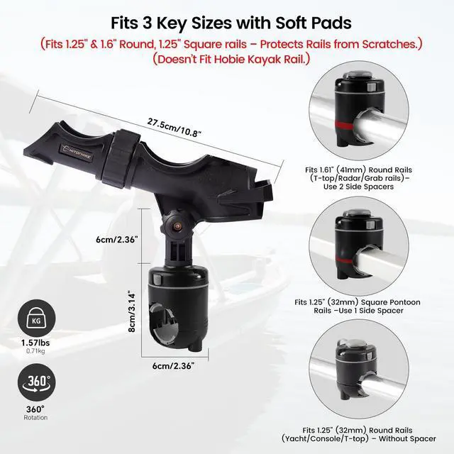 Main image of Fishing Rod Holder Universal Fit Kit Allows for 360-degree Adjustment Kayak Fishing Boat Powerlock Rod Holder