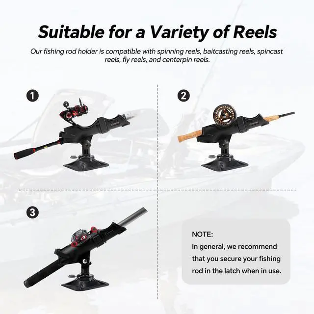 Alt view image 6 of 7 - Fishing Rod Holder Universal Fit Kit Allows for 360-degree Adjustment Kayak Fishing Boat Powerlock Rod Holder