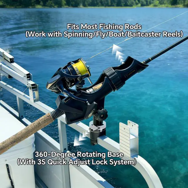 Alt view image 5 of 6 - Fishing Rod Holder Universal Fit Kit Allows for 360-degree Adjustment Kayak Fishing Boat Powerlock Rod Holder