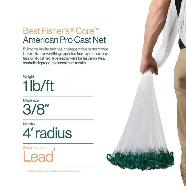Alt view image 3 of 7 - American Pro Cast Net - 4ft/6ft/8ft/10ft/12ft - 3/8" Mesh - Real Lead 1-lbs/ft Double Line - 2024 Upgraded & Optimized - Old Salt Premium Cast Nets for Fishing - E-Book & Utility Box Included