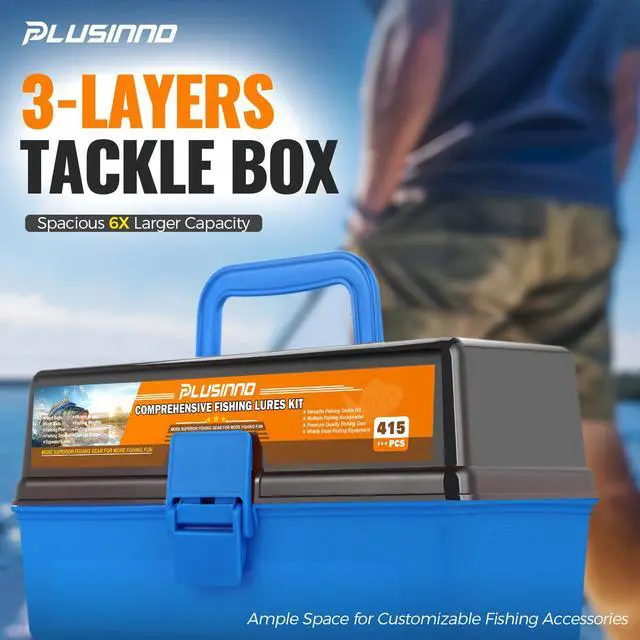 Alt view image 2 of 7 - Large 3 Layers Fishing Tackle Box with Tackle Included, 415Pcs Fishing Lures Kit Contains Pliers, Crankbait, Weights, Accessories, Portable Fishing Gear Gifts for Men Starter Kits Bass Trout