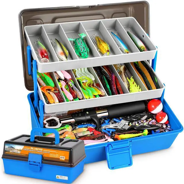 Main image of Large 3 Layers Fishing Tackle Box with Tackle Included, 415Pcs Fishing Lures Kit Contains Pliers, Crankbait, Weights, Accessories, Portable Fishing Gear Gifts for Men Starter Kits Bass Trout