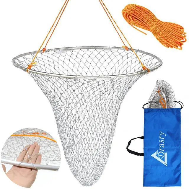 Main image of Foldable Bridge and Pier Fishing Landing Net - High Load-Bearing Aluminum Ring Drop Net for Saltwater Freshwater - Collapsible Basket With 49.2 FT Rope
