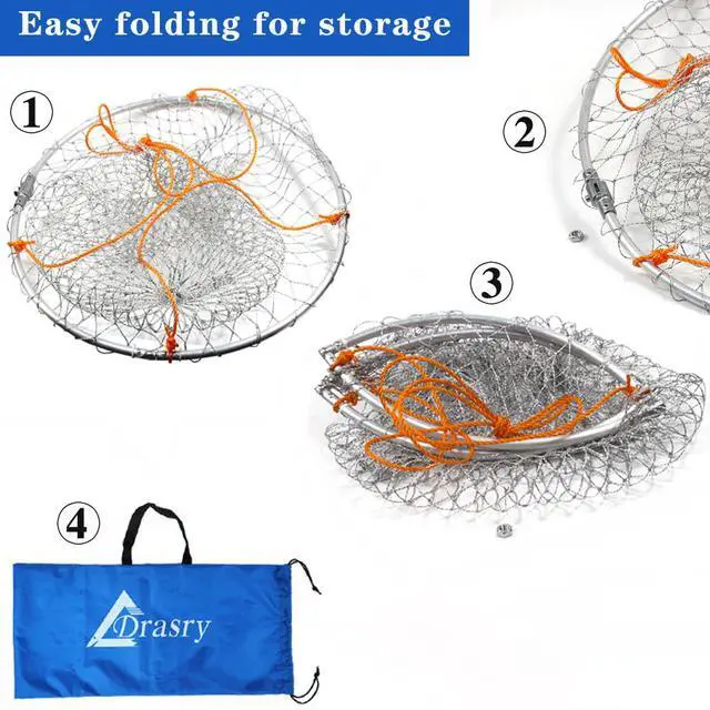 Alt view image 4 of 6 - Foldable Bridge and Pier Fishing Landing Net - High Load-Bearing Aluminum Ring Drop Net for Saltwater Freshwater - Collapsible Basket With 49.2 FT Rope