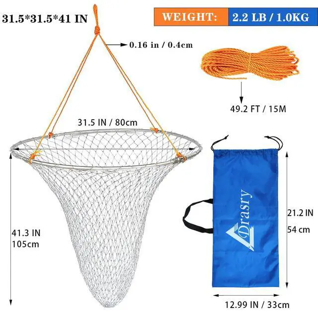Alt view image 5 of 6 - Foldable Bridge and Pier Fishing Landing Net - High Load-Bearing Aluminum Ring Drop Net for Saltwater Freshwater - Collapsible Basket With 49.2 FT Rope