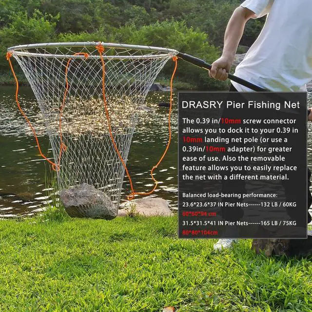 Alt view image 6 of 6 - Foldable Bridge and Pier Fishing Landing Net - High Load-Bearing Aluminum Ring Drop Net for Saltwater Freshwater - Collapsible Basket With 49.2 FT Rope