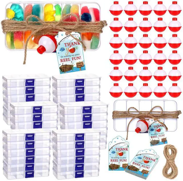 Main image of 72 Sets Fishing Party Favors Candy Little Tackle Boxes with Red White Floater Thank You Cards for Making My Reel Fun Fishing Theme Party Decorations