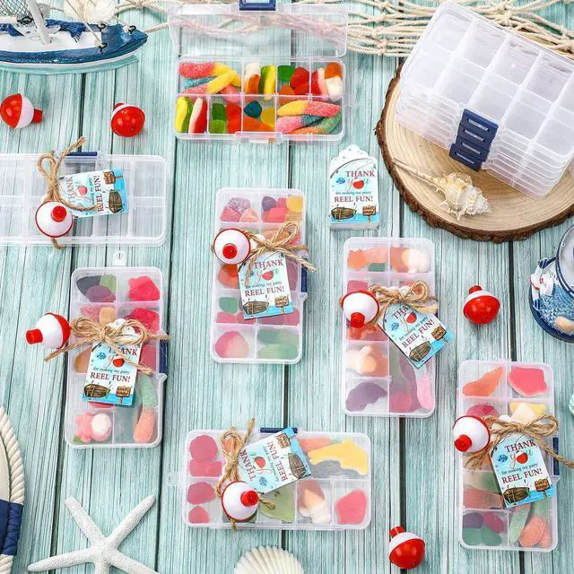 Alt view image 4 of 5 - 72 Sets Fishing Party Favors Candy Little Tackle Boxes with Red White Floater Thank You Cards for Making My Reel Fun Fishing Theme Party Decorations