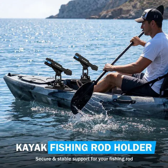 Alt view image 2 of 7 - Kayak Fishing Rod Holder with Tracks, 2 in 1 Kayak Accessories | Fishing Rod Pole Holders for Boat, Track Mount / Deck Mount with Fishing Rod Protective Strap, Kayak Rail, Rotatable