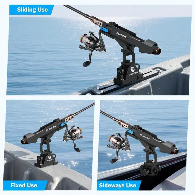 Alt view image 3 of 7 - Kayak Fishing Rod Holder with Tracks, 2 in 1 Kayak Accessories | Fishing Rod Pole Holders for Boat, Track Mount / Deck Mount with Fishing Rod Protective Strap, Kayak Rail, Rotatable