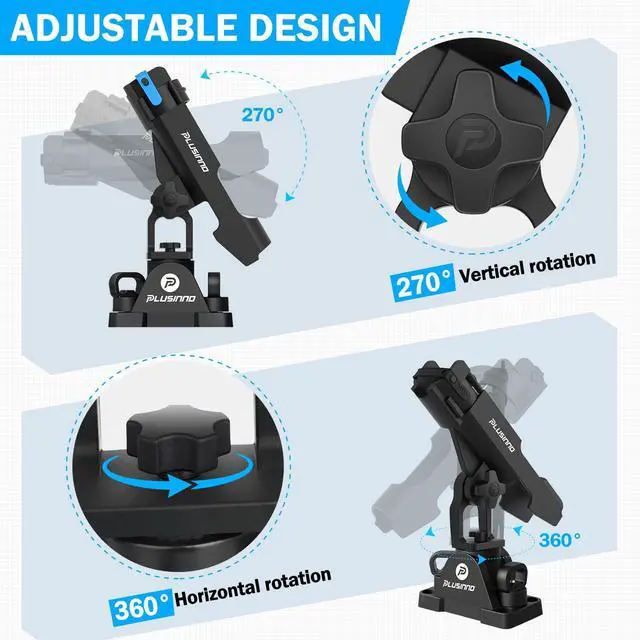 Alt view image 7 of 7 - Kayak Fishing Rod Holder with Tracks, 2 in 1 Kayak Accessories | Fishing Rod Pole Holders for Boat, Track Mount / Deck Mount with Fishing Rod Protective Strap, Kayak Rail, Rotatable