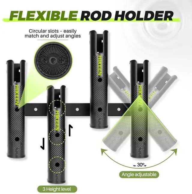 Alt view image 2 of 7 - Adjustable Fishing Rod Holder, 4 Tube Fishing Pole Holders Wall-Mounted Rod Rack for Boat Kayak Golf Cart Garage Crate Cooler Wagon RV