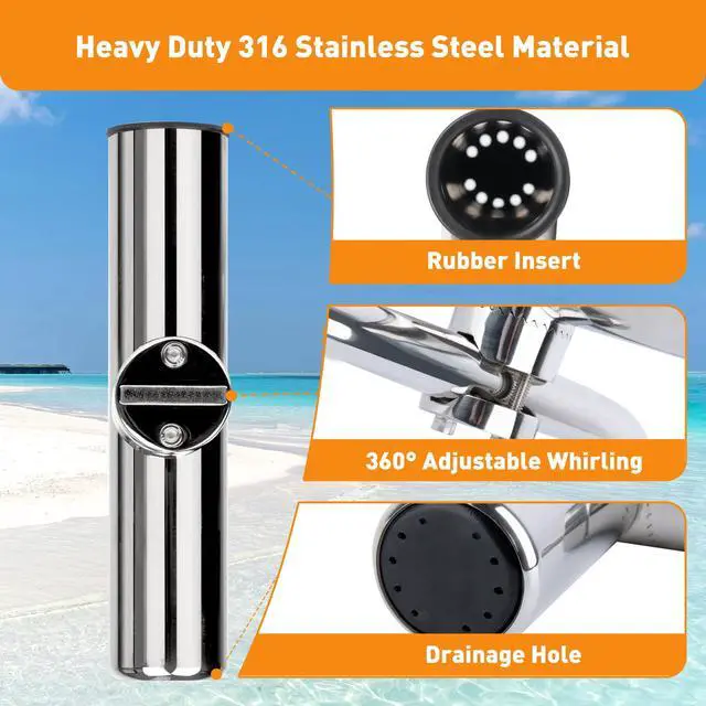 Alt view image 2 of 6 - 2 Pack Fishing Rod Holders for Boat Rail Mount, Stainless Steel Clamp on Rod Holder for Marine Boat, Fishing Boat, Pontoon, Jon Boat