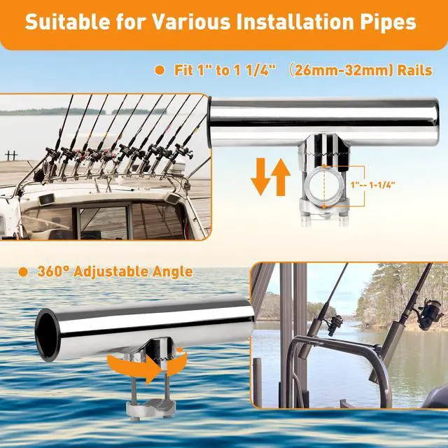 Alt view image 3 of 6 - 2 Pack Fishing Rod Holders for Boat Rail Mount, Stainless Steel Clamp on Rod Holder for Marine Boat, Fishing Boat, Pontoon, Jon Boat