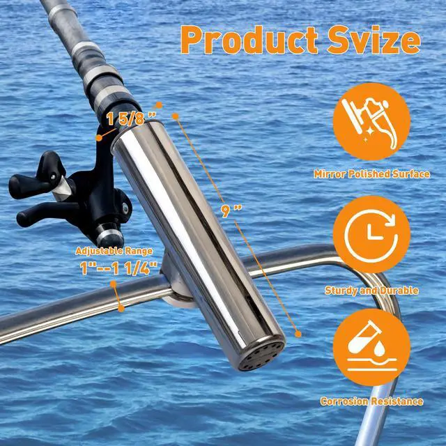 Alt view image 4 of 6 - 2 Pack Fishing Rod Holders for Boat Rail Mount, Stainless Steel Clamp on Rod Holder for Marine Boat, Fishing Boat, Pontoon, Jon Boat