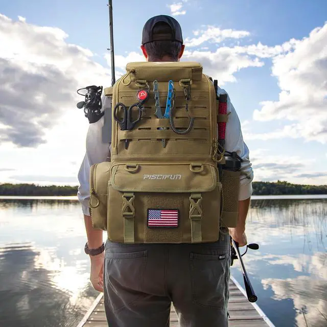 Alt view image 2 of 7 - 52L Fishing Tackle Backpack, 17 Pockets, Rod Holders & 4 Boxes | 52L, 17 compartments, 4 tackle boxes, Rain cover, Breathable support