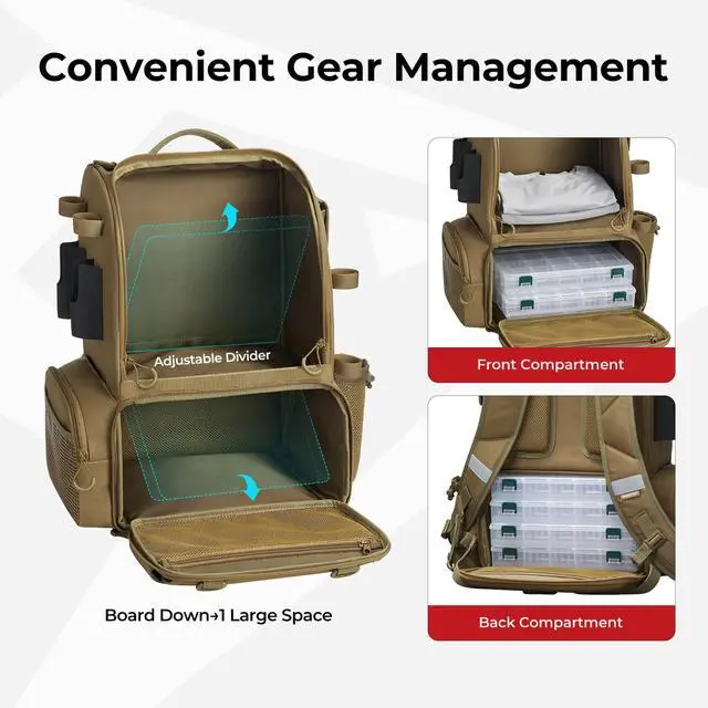 Alt view image 4 of 7 - 52L Fishing Tackle Backpack, 17 Pockets, Rod Holders & 4 Boxes | 52L, 17 compartments, 4 tackle boxes, Rain cover, Breathable support