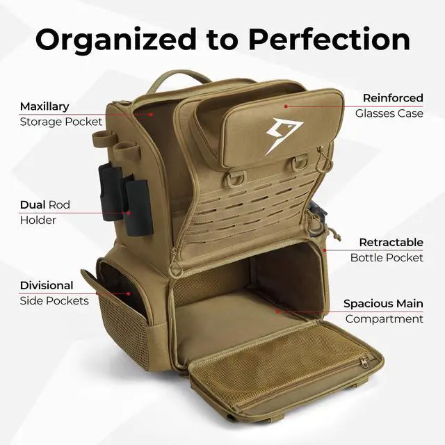 Alt view image 5 of 7 - 52L Fishing Tackle Backpack, 17 Pockets, Rod Holders & 4 Boxes | 52L, 17 compartments, 4 tackle boxes, Rain cover, Breathable support