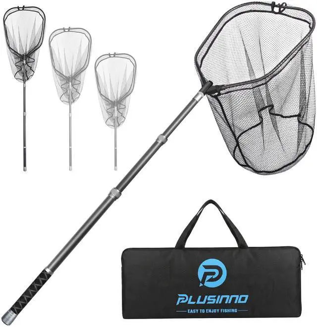 Main image of Large Fishing Net, 3.4-7.7 FT Carbon Fiber Fish Net with Long Telescoping Handle, Kayak Fishing Gear Accessories Foldable Landing Net for Bass, Trout, Catfish, Fishing Gifts for Men Father
