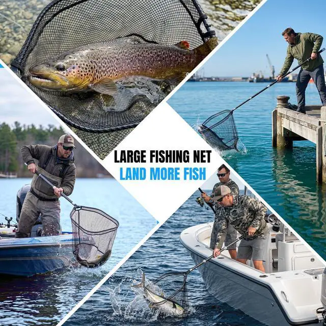 Alt view image 7 of 7 - Large Fishing Net, 3.4-7.7 FT Carbon Fiber Fish Net with Long Telescoping Handle, Kayak Fishing Gear Accessories Foldable Landing Net for Bass, Trout, Catfish, Fishing Gifts for Men Father