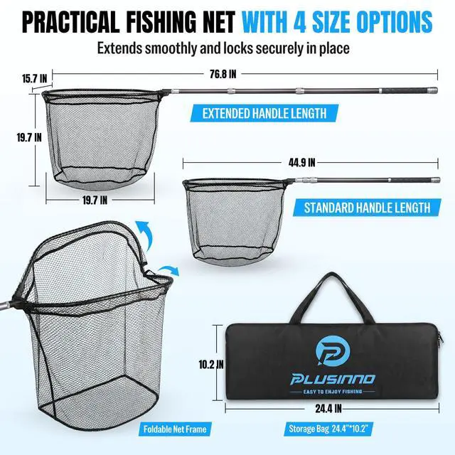 Alt view image 6 of 7 - Large Fishing Net, 3.4-7.7 FT Carbon Fiber Fish Net with Long Telescoping Handle, Kayak Fishing Gear Accessories Foldable Landing Net for Bass, Trout, Catfish, Fishing Gifts for Men Father