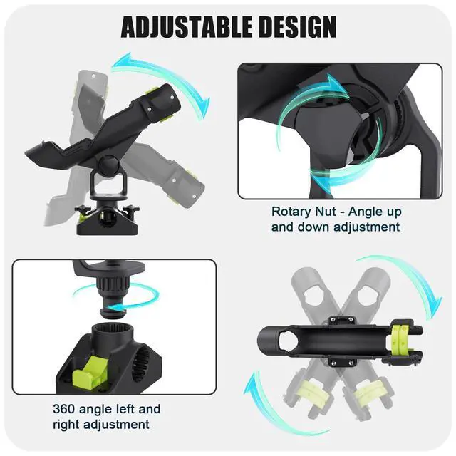 Alt view image 3 of 7 - Combo Mount Fishing Rod Holders - 360 Degree Adjustable Boat Rod Rack