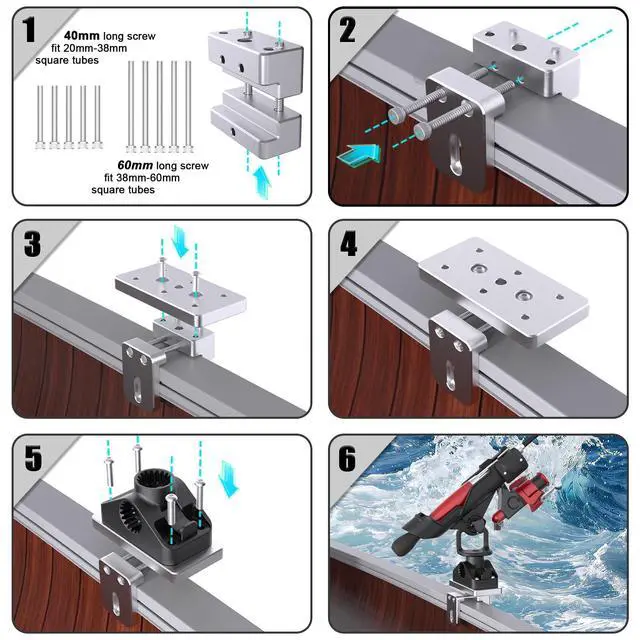 Alt view image 5 of 7 - Combo Mount Fishing Rod Holders - 360 Degree Adjustable Boat Rod Rack