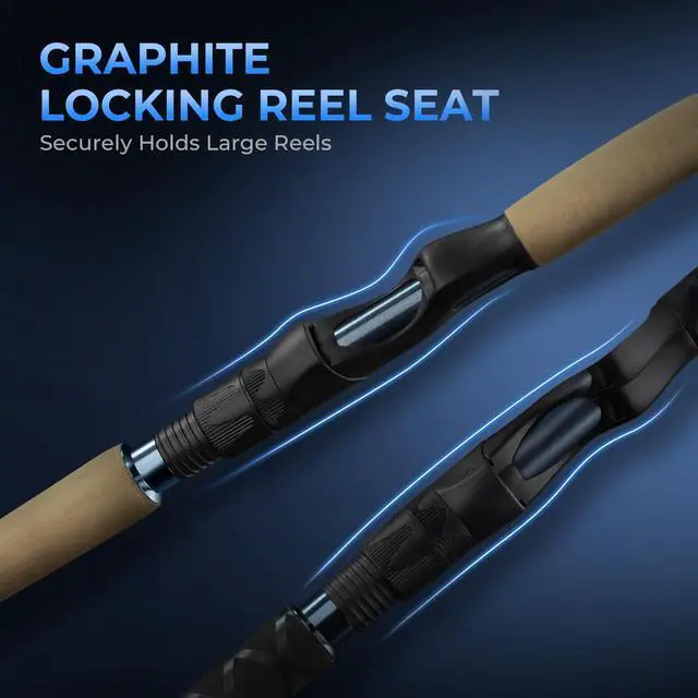 Alt view image 7 of 7 - ReKon Saltwater Spinning Rod, KastFlex IM6 Carbon Graphite Blank, Zirconium Ceramic Guides, Graphite Locking Reel Seat, Oversized Drop Shot Hook Keeper, 2-Piece PTS, Saltwater Fishing