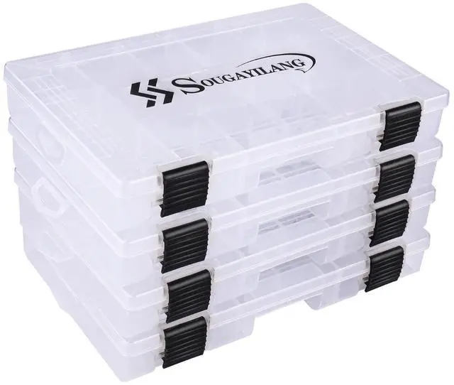 Main image of Fishing Tackle Boxes - 3600 3700 Plastic Storage Organizer Box with Removable Dividers - Fishing Tackle Storage - 4 Packs Transparent Tackle Trays