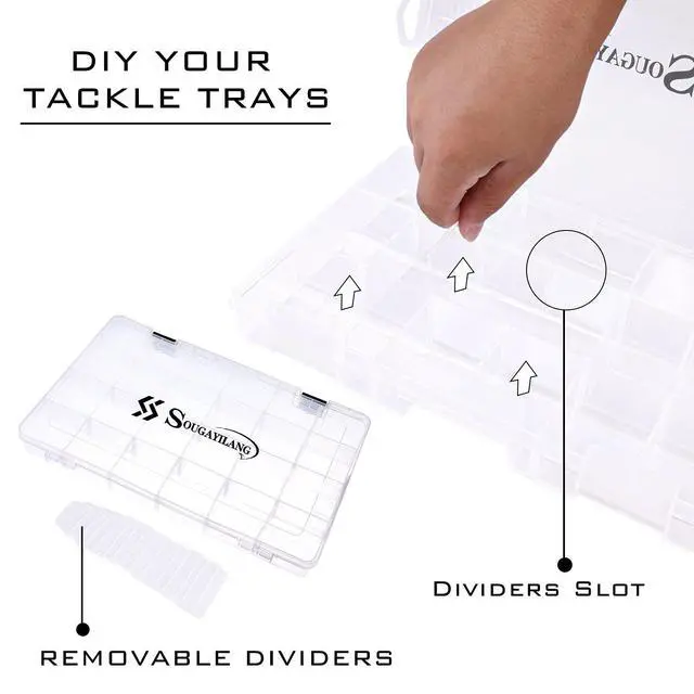 Alt view image 2 of 7 - Fishing Tackle Boxes - 3600 3700 Plastic Storage Organizer Box with Removable Dividers - Fishing Tackle Storage - 4 Packs Transparent Tackle Trays