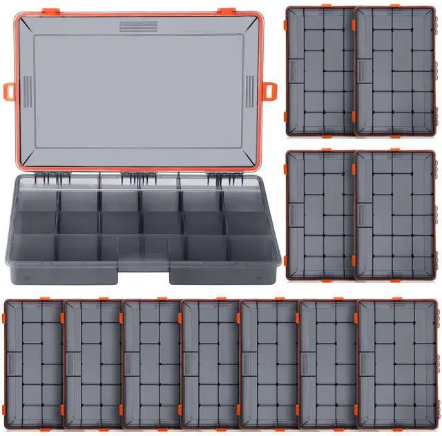Main image of 12 Pack Fishing Tackle Boxes Waterproof 3600 and 3700 Tackle Trays with Removable Dividers Plastic Storage Organizer Bait Vault Camouflage Box for Freshwater Saltwater (Orange,3600)