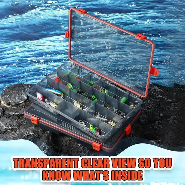 Alt view image 5 of 6 - 12 Pack Fishing Tackle Boxes Waterproof 3600 and 3700 Tackle Trays with Removable Dividers Plastic Storage Organizer Bait Vault Camouflage Box for Freshwater Saltwater (Orange,3600)