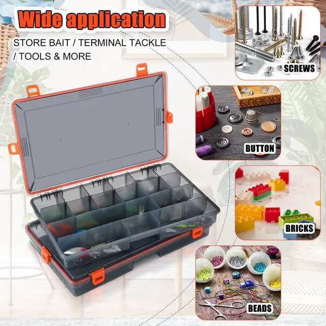 Alt view image 6 of 6 - 12 Pack Fishing Tackle Boxes Waterproof 3600 and 3700 Tackle Trays with Removable Dividers Plastic Storage Organizer Bait Vault Camouflage Box for Freshwater Saltwater (Orange,3600)
