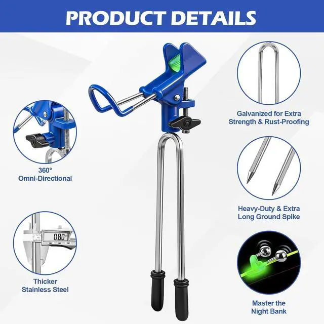 Alt view image 4 of 7 - Fishing Rod Holder for Ground, 2/4pcs Fishing Pole Holders for Ground, Bank Fishing Rod Holder with 360° Adjustable Extra Long Drill Stake Rod Stand for Catfish, Beach, Shore and Mud, Men's Gift