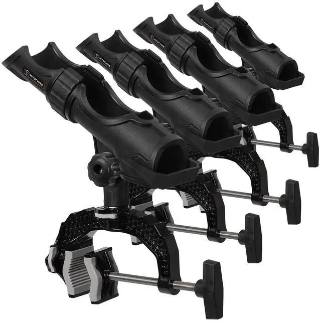 Main image of Fishing Rod Holder with Aluminum Alloy Base and One-Click Lock System Fits Round Square Tubes 0.59"~4.53" Enlarged Clamp Range for Bank Boat Kayak Fishing Rod Holder